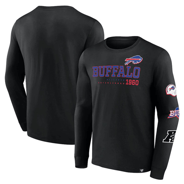 Men's Buffalo Bills Black High Whip Pitcher Long Sleeve T-Shirt